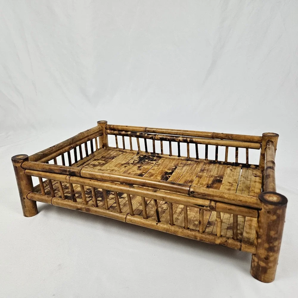 Vintage Reed Burnt Bamboo Accent Tray Tortoiseshell Boho MCM Chinoiserie